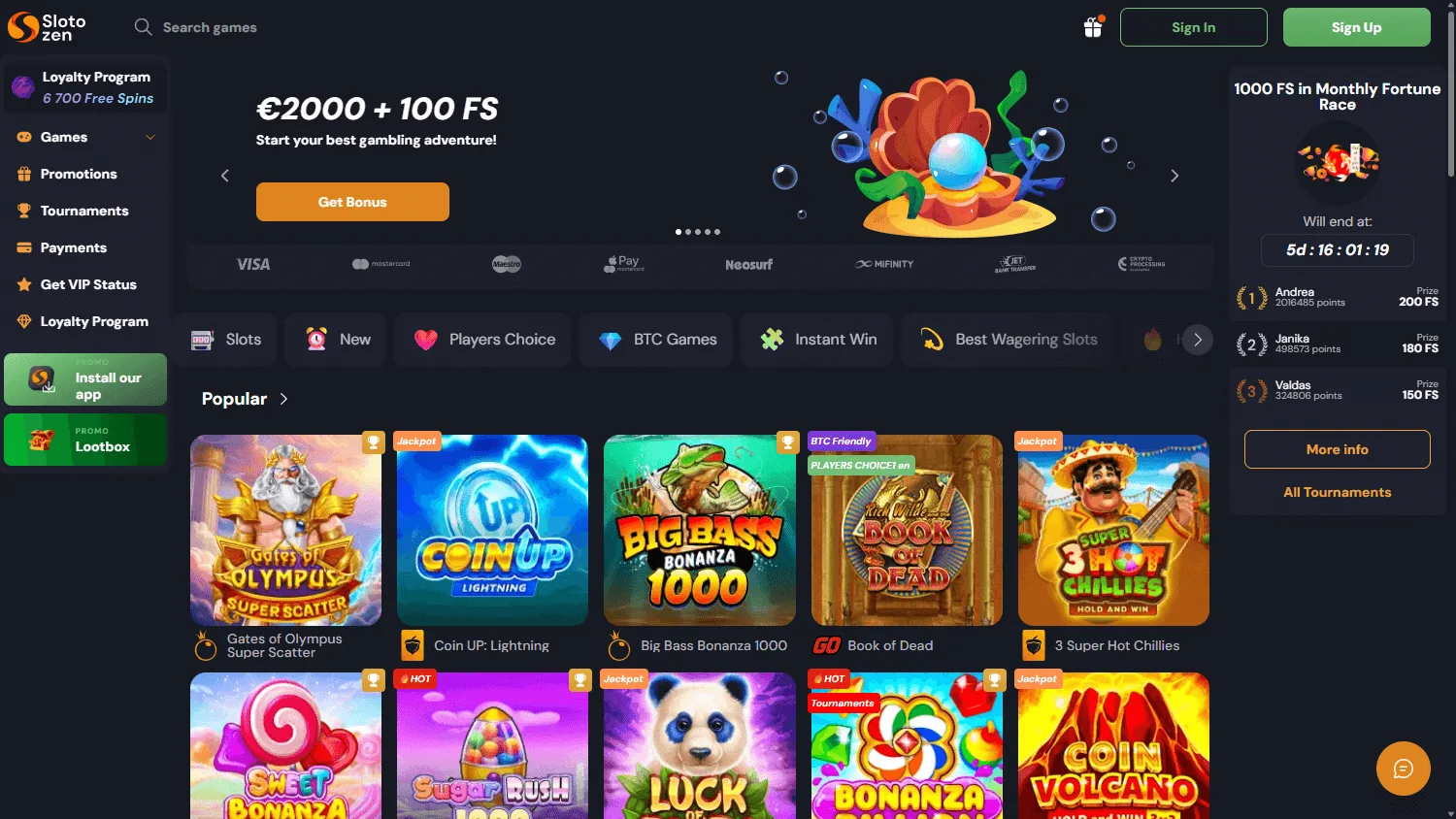 Slotozen Casino games view on desktop