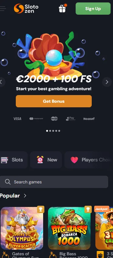 Slotozen Casino games view on a mobile device